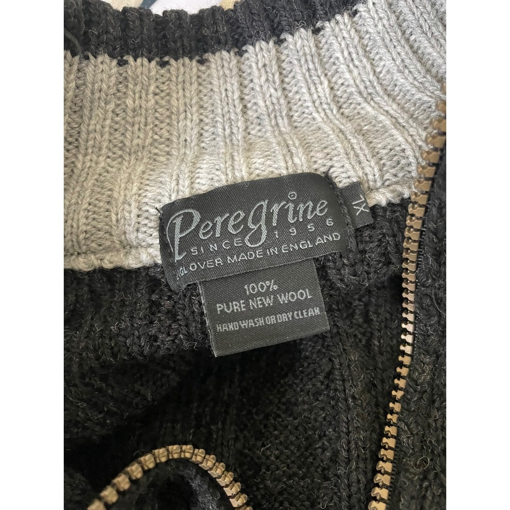 Peregrine 100% New Wool Quarter Zip Cable Knit Fisherman Sweater XL Black Gray - Picture 4 of 4